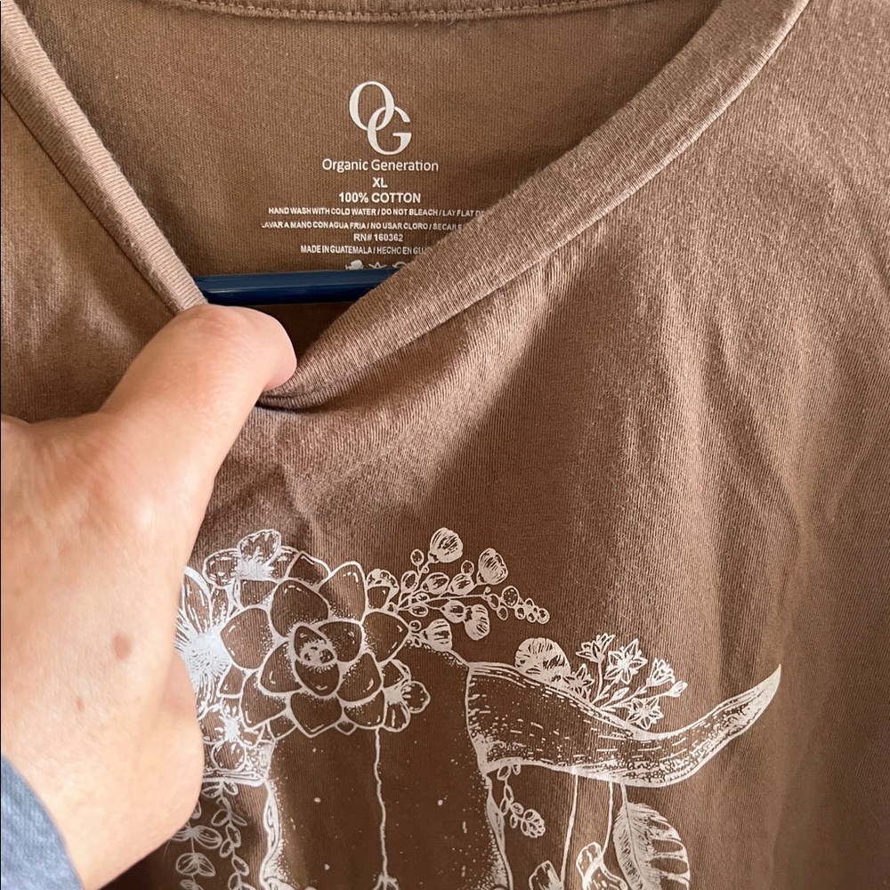 Wild West Brown Graphic Tee with Fringe and Bull Design - Picture 4 of 4